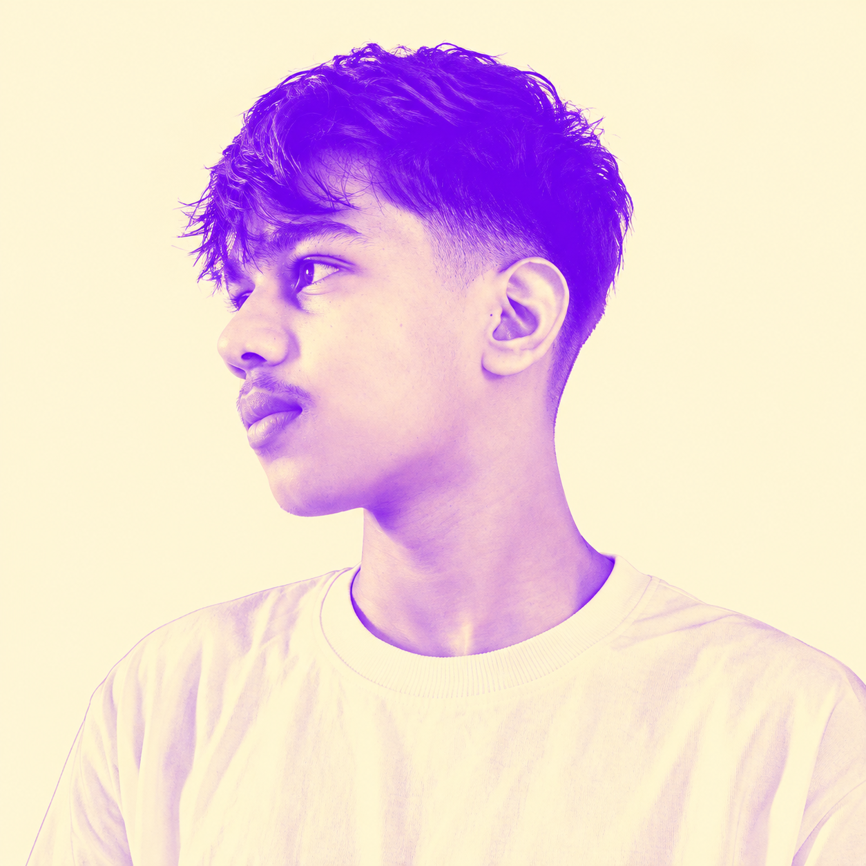 Violet duotone portrait of Manohar Saini